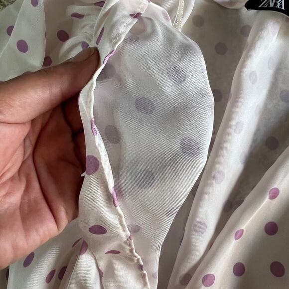 Zara Polka Dot Smocked Womens Cropped Top Blouse Size Medium - Picture 8 of 9